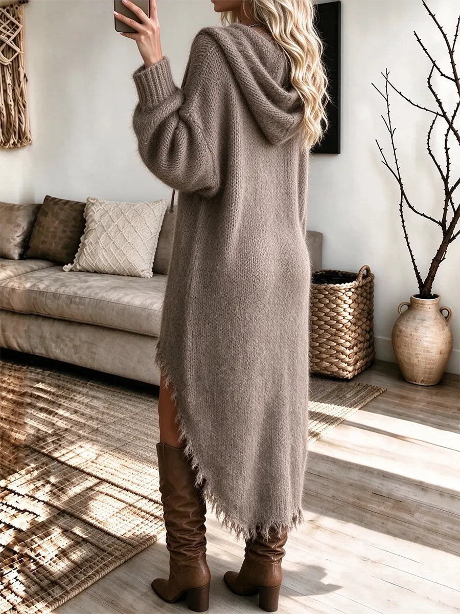 Women's Hooded Fuzzy Knit Sweater Dress