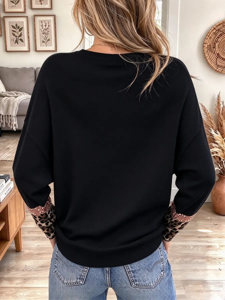 Retro Leopard Pattern Art Casual Stylish Long Sleeve Top