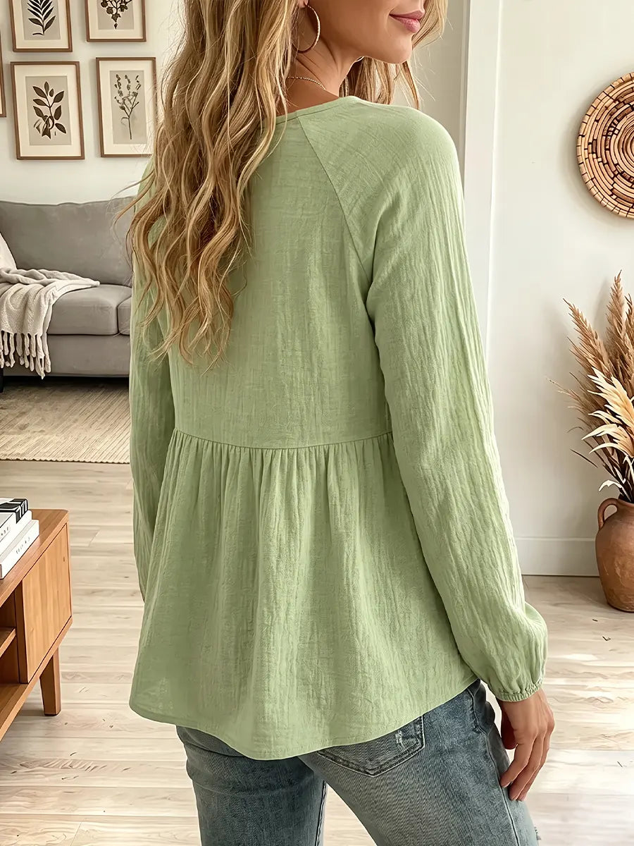 Vintage Elegant Cotton Linen lantern sleeves Shirt