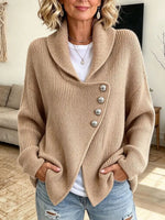Retro Chic Asymmetrical Wrap Art Casual Knit Stylish Long Sleeve Cardigan Sweater