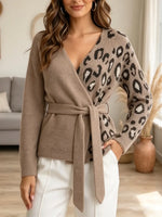 Retro Leopard V Neck Art Casual Stylish Long Sleeve Cardigan Sweater
