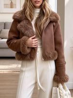 Retro Fur Suede Art Casual Stylish Long Sleeve Lapel Coat