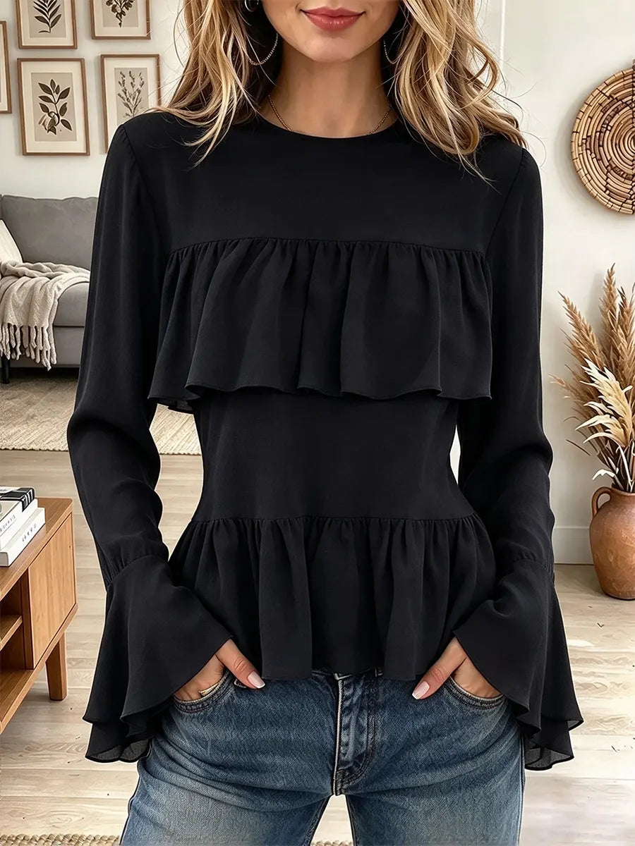 Women's Round Neck Tiered Ruffle Blouse