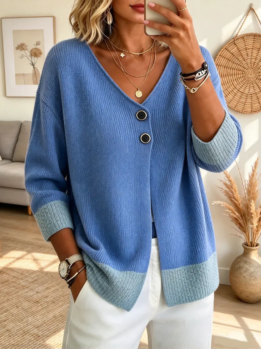 Retro Elegant Knit Color Block Art Casual Stylish Long Sleeve Cardigan Sweater