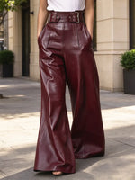 Retro Chic Loose High Waist Art Casual Stylish PU Pants