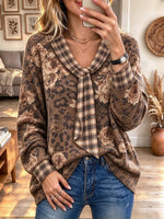 Women's Plaid Floral Print V Neck Tie Front Top