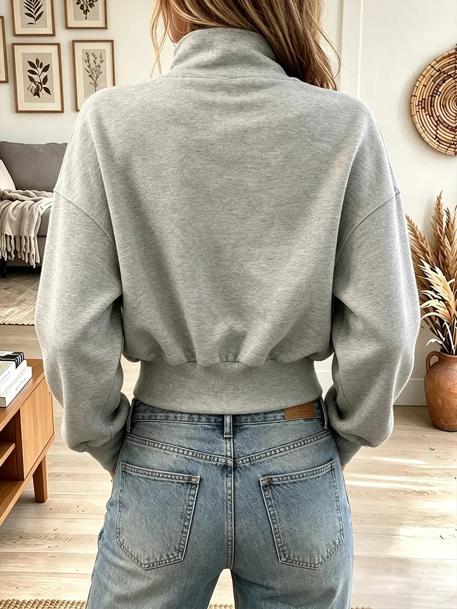 Women's Asymmetric Diagonal Zip High Neck Sweatshirt