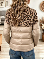 Women's Leopard Print Color Block Puffer Jacket