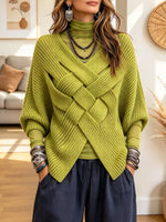 Retro Chic Patchwork Knit Art Turtleneck Casual Stylish Long Sleeve Sweater