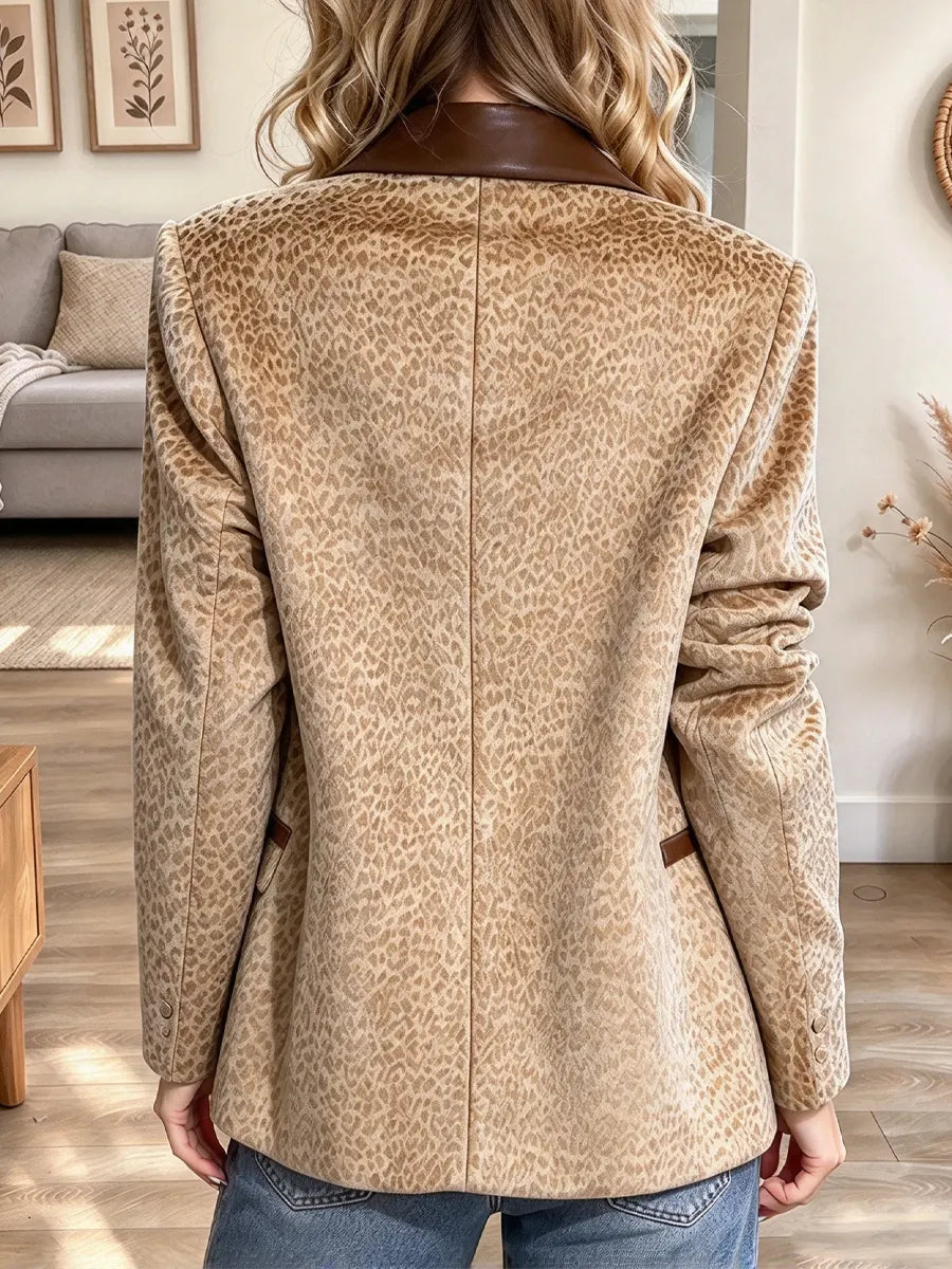 Retro Leopard Pattern Art Casual Button Stylish Long Sleeve Coat