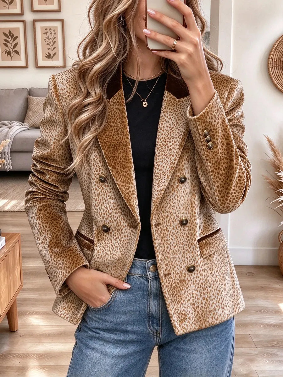 Retro Leopard Pattern Art Casual Button Stylish Long Sleeve Coat