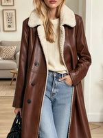 Retro Chic Lapel Fleece Leather Art Casual Stylish Long Sleeve Coat