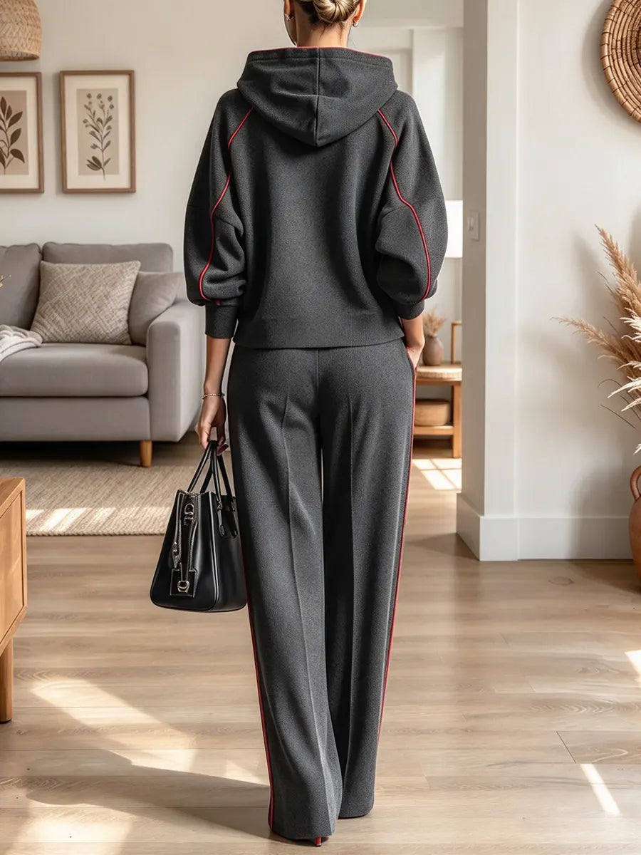 Vintage Chic Hooded Art Casual Stylish Long Sleeve Top And Pants Two-piece Suit