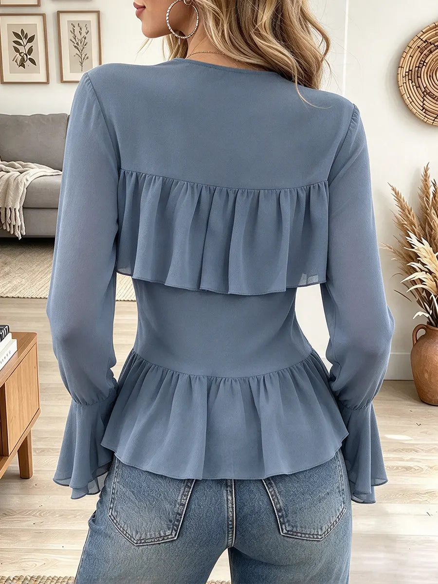 Women's Round Neck Tiered Ruffle Blouse