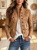 Retro Western Floral Pattern Art Casual Stylish Button Long Sleeve Coat