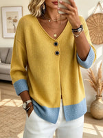 Retro Elegant Knit Color Block Art Casual Stylish Long Sleeve Cardigan Sweater