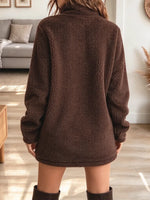 Retro Fuzzy Sherpa Art Zip Stand Collar Casual Stylish Long Sleeve Coat