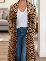 Retro Cozy Leopard Pattern Art Casual Lapel Stylish Long Sleeve Coat