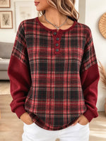 Retro Plaid Pattern Art Patchwork Casual Stylish Long Sleeve Top