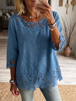 🔥Clearance🔥Vintage Elegant Openwork Lace Patchwork Denim Shirt