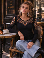 Women's Rhinestone Crisscross Hollow Out Slim Fitted Blouse