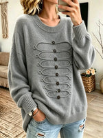 Retro Cozy Round Collar Art Casual Stylish Long Sleeve Sweater