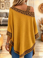 Women's Elegant Leopard Print Off-shoulder Loose Cape-style Knit Top