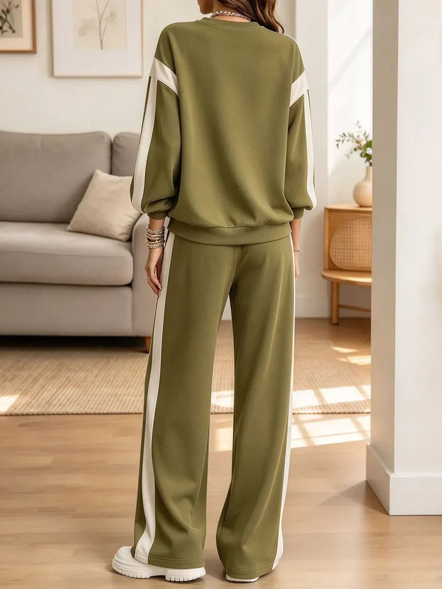 Retro Chic Cozy Art Casual Stylish Long Sleeve Top And Pants Two-piece Set