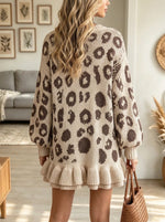 Women's Leopard Ruffle Hem Sweater Dress