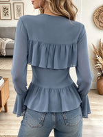 Women's Round Neck Tiered Ruffle Blouse