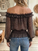 Women's Leopard Ruffle Off-the-Shoulder Top