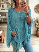 Women's Crochet Fringe Poncho Sweater