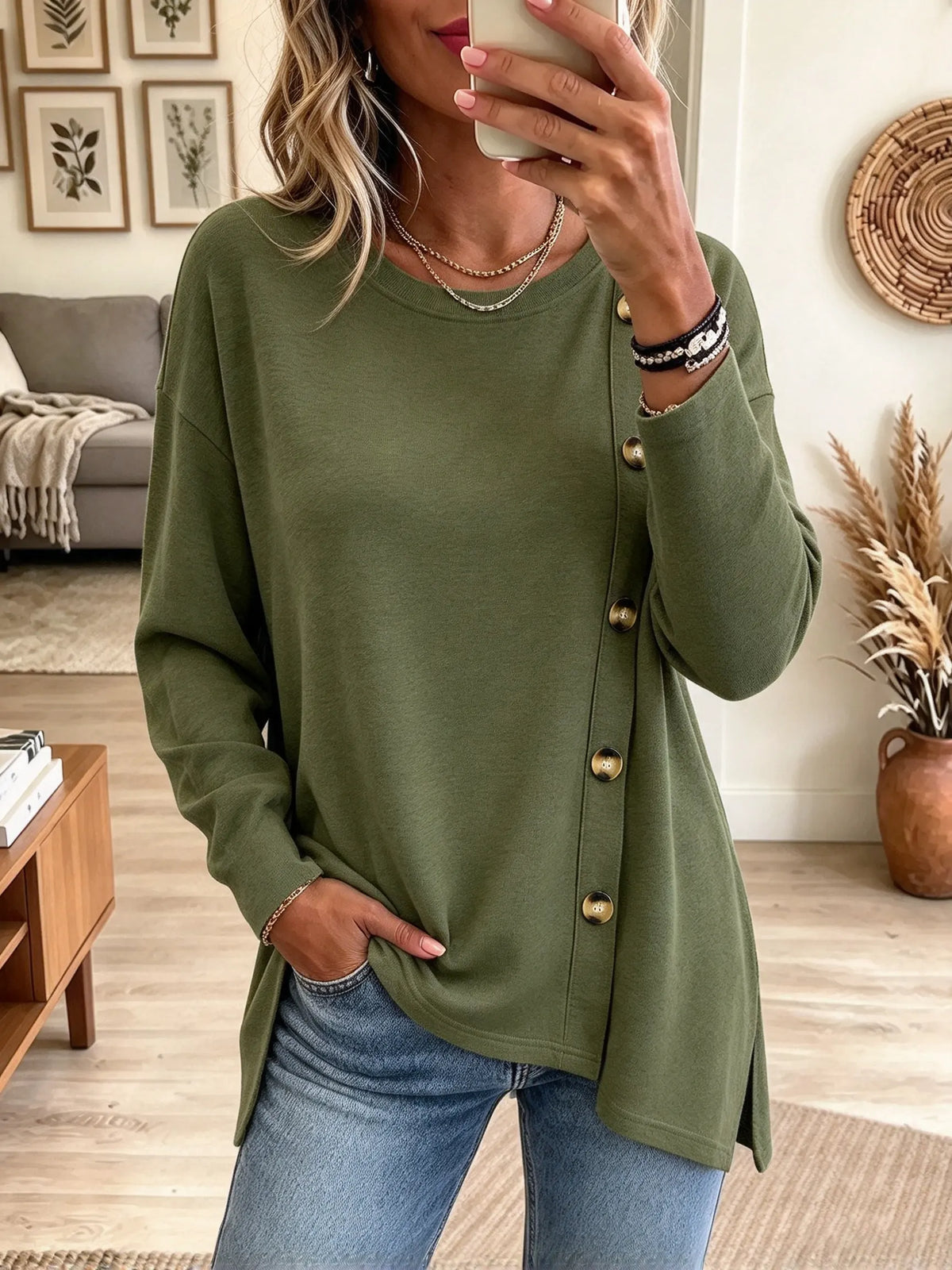 Women's Asymmetric Button-Side Tunic Top