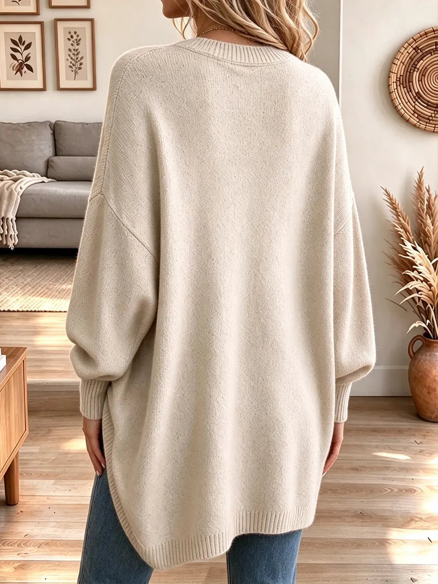 Women's Loose Floral Print Round Neck Batwing Long-sleeved Knit Top