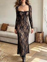 Vintage Elegant Cut-out Lace Square-neck Dress