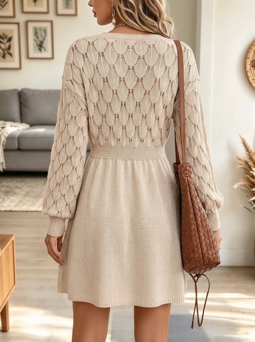 Women's Leaf Openwork Knit A-Line Sweater Dress