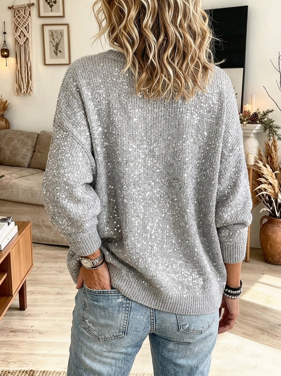 Women's Sequin Shimmer Button-Front Knit Cardigan