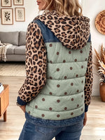 Vintage Elegant Leopard Print Patchwork Quilted Winter Jacket