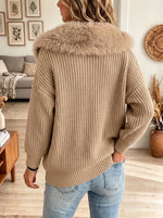 Women's Faux Fur Collar Asymmetric Zip Cardigan