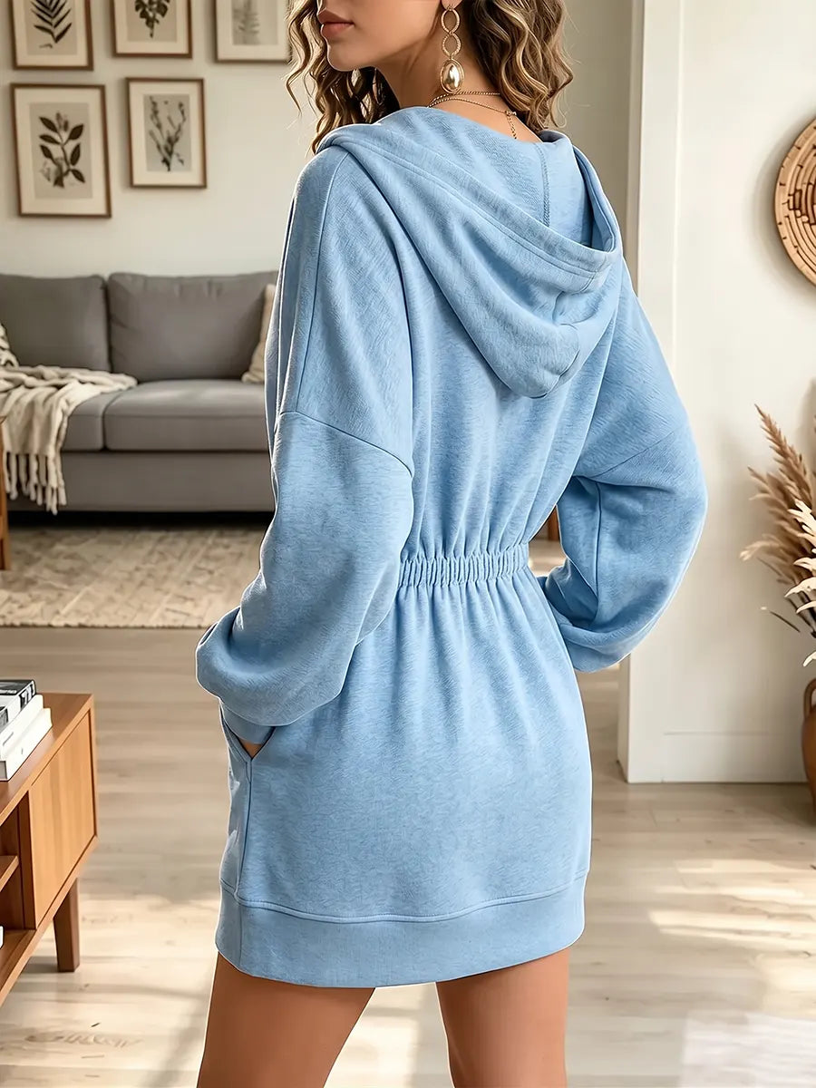 Vintage Elegant Hooded Sweatshirt Dress