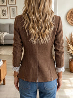 Women's Herringbone Lace Trim Woolen Blazer
