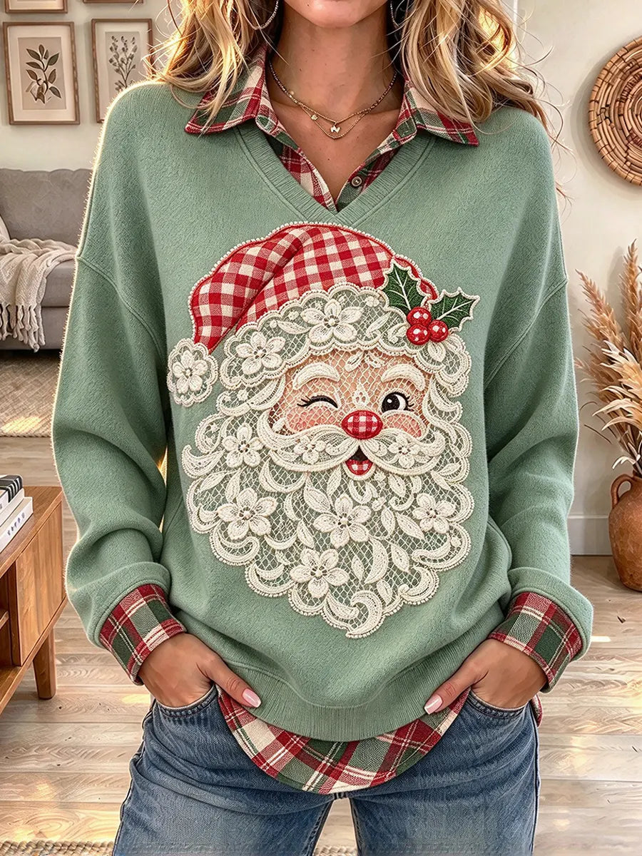 Women's Lace Floral Santa Print Sweatshirt