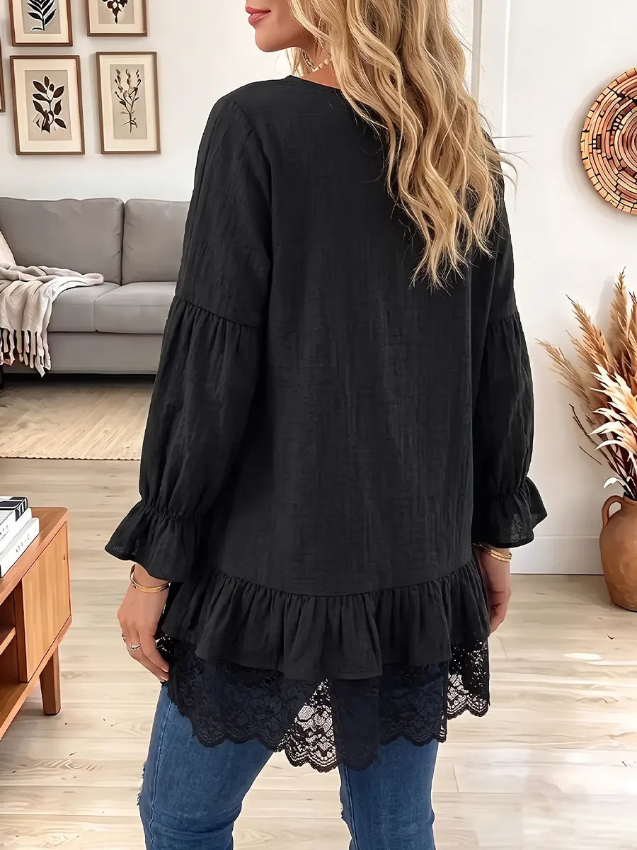 Vintage Elegant Cotton-linen Patchwork Lace Shirt