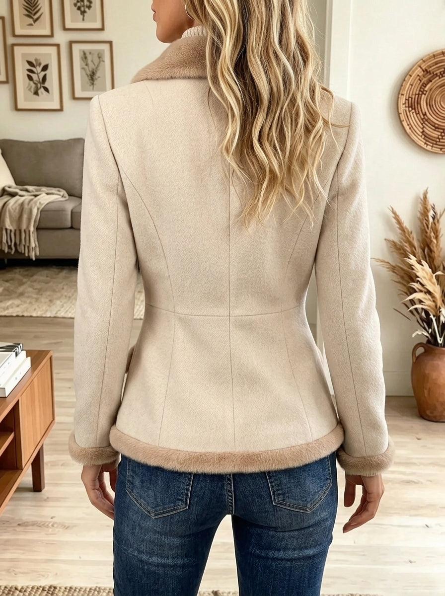 Women's Faux Fur Trim Tailored Woolen Blazer