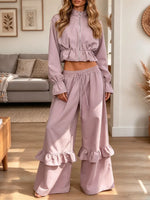 Vintage Chic Stand Collar Art Casual Stylish Long Sleeve Top And Pants Two-piece Suit
