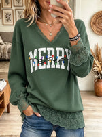 Women's Christmas Lights Lace Sweatshirt