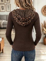 Women's Leopard Lace-Up Hooded Sweater