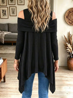 Women's Off Shoulder Long Sleeve Asymmetric Hem Casual Loose Knit Tunic Top