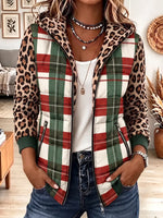 Vintage Elegant Leopard Print Patchwork Quilted Winter Jacket