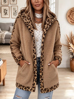 Women's Leopard Panel Sherpa Hooded Coat